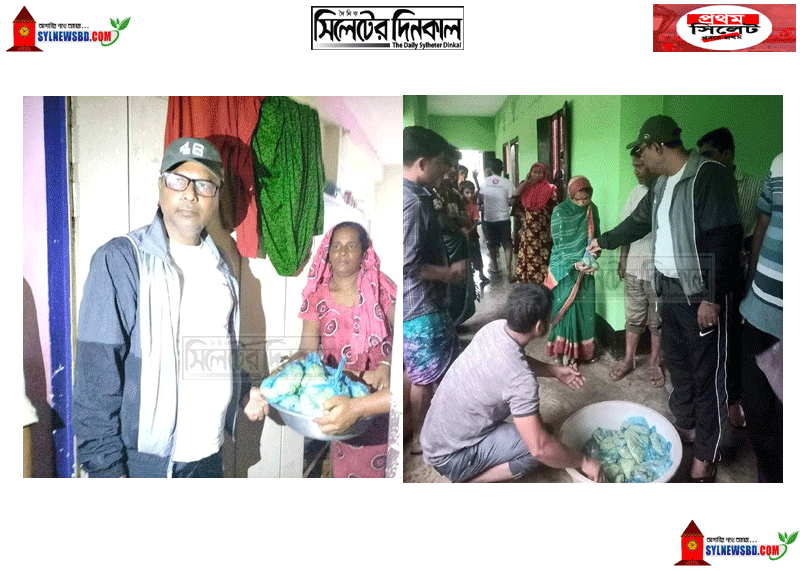 ছাতক পৌর মেয়র আবুল কালাম চৌধুরী জীবনের ঝুঁকি নিয়ে ত্রান বিতরণ করতেগিয়ে ডাকাত আতঙ্কে প্রাণেবেচে যান